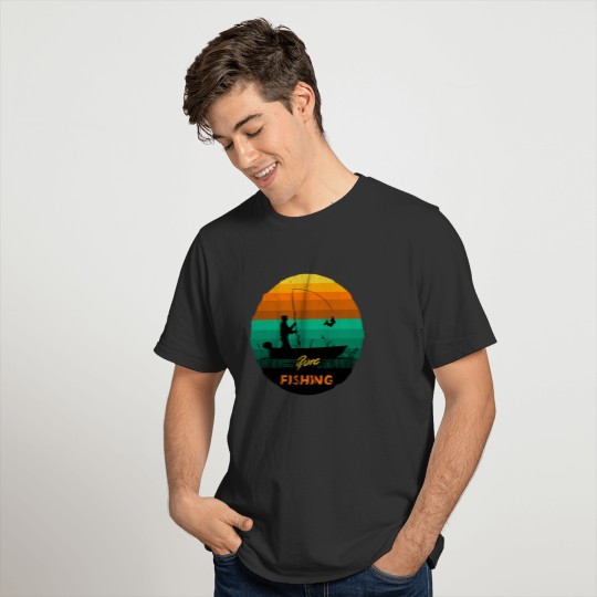 Gone Fishing Retro Sunset Fisherman Textured T-shirt