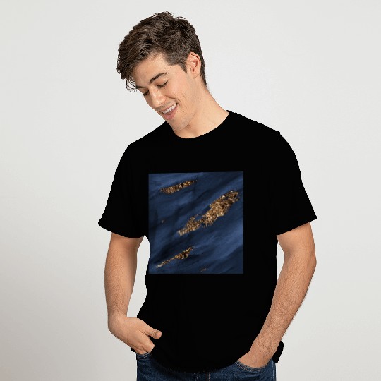 Navy Blue Paint Brushstrokes Gold Foil T Shirts