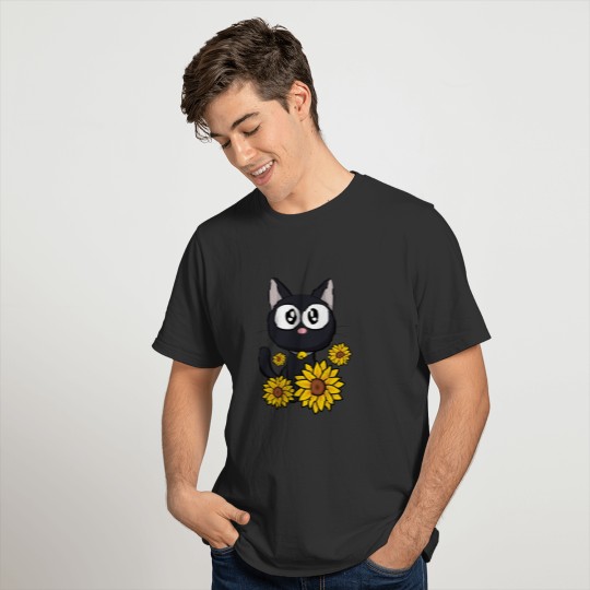 Black Cat Between Flowers, Gifts For Kitten Lovers T-shirt