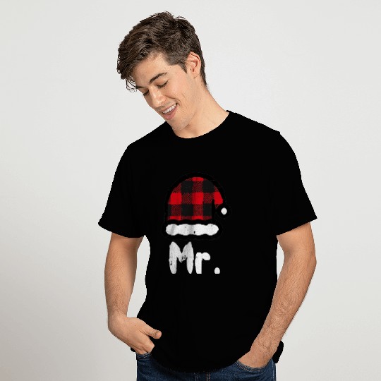 Mr Santa Hat Buffalo Plaid Matching Couples T Shirts