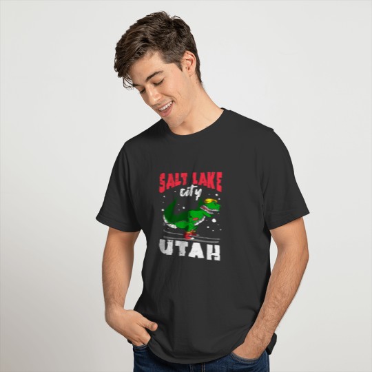 Salt Lake City Utah USA Dinosaur Skiing Skier T-shirt