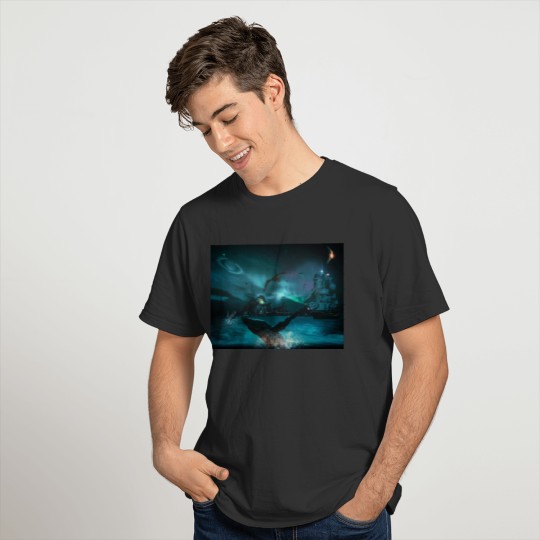 Schooners With Whales at Night with Saturn in View T-shirt