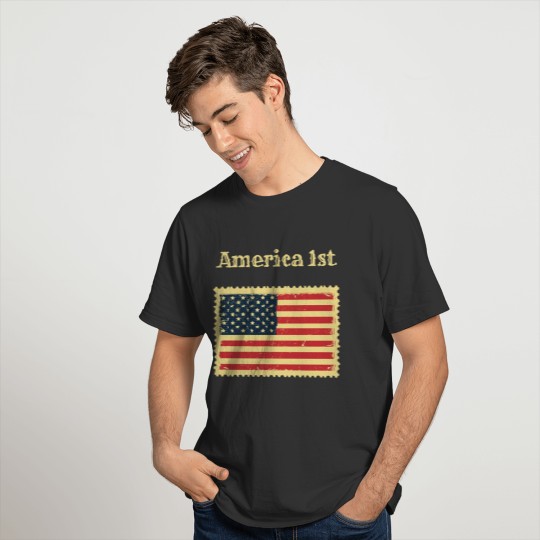 America 1st American Flag US Stamp 4th Of July USA T-shirt