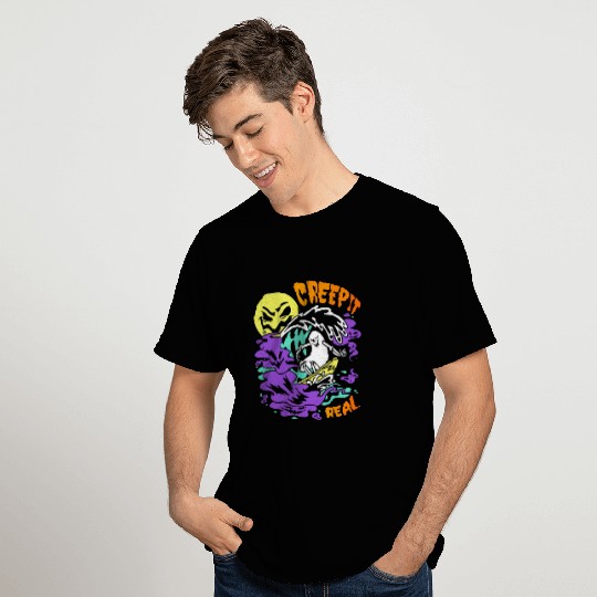 Creep It Real Ghost Halloween Surfing Skeleton T Shirts