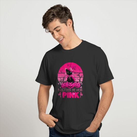 In October We Wear Pink Cute Cat Halloween Breast T Shirts
