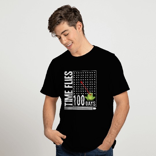 School T Shirts, Time Flies 100 Days Frog Eating Fly