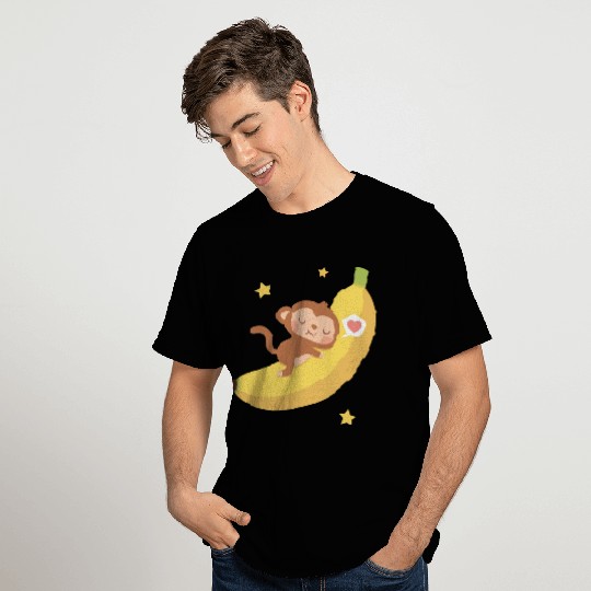 Cute Monkey Hugging Banana Moon T Shirts