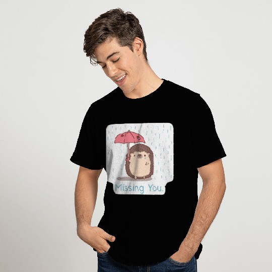 Sad Hedgehog With Tore Umbrella In Rain Doodle T Shirts