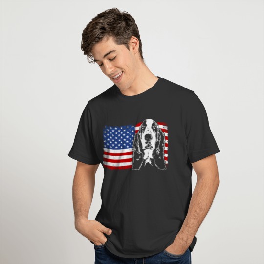 Proud Basset Hound American Flag T Shirts