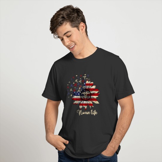 American Flag Sunflower Nurse Life Independence Da T Shirts