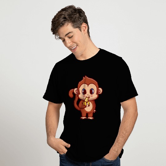 Cute Monkey Eating Banana Cartoon T Shirts