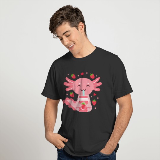Axolotl Strawberry Milk Shake Kawaii T Shirts