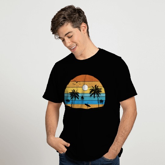 Retro Vintage Sunset Coco Palm Tree Tropical Beach T Shirts