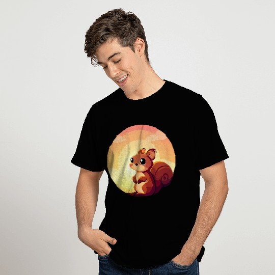 Squirrel Round Sunset Design T Shirts