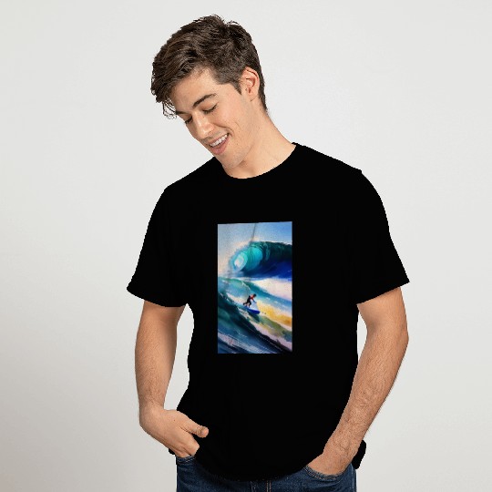 A surfer sailing on rough seas T Shirts