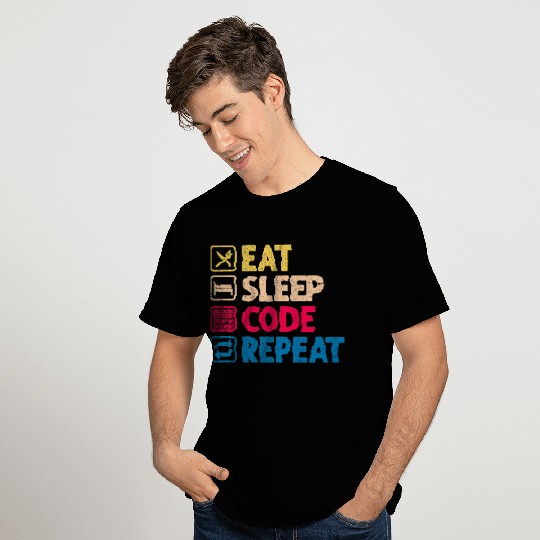 Eat Sleep Code Repeat Funny Binary Programmer T Shirts