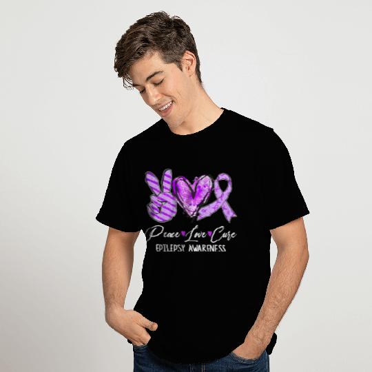 Peace Love Cure Purple Ribbon Epilepsy Awareness T Shirts