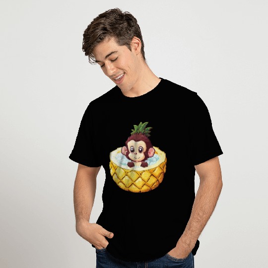 Monkey Bathing in Pineapple - Fun Summer Design T Shirts