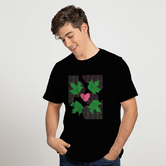 Green Leaf Pink Heart T Shirts
