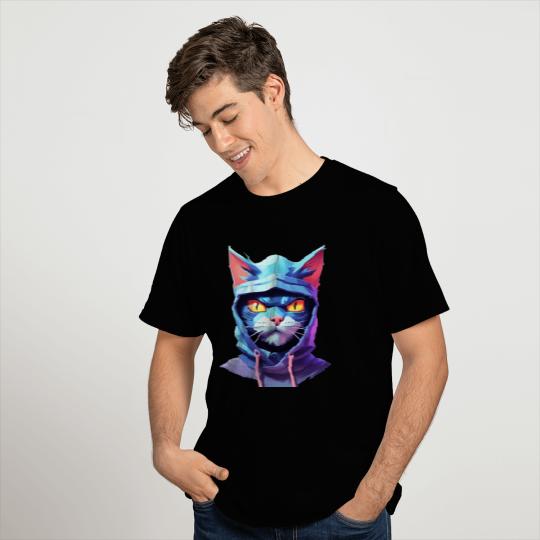 Bold Pastel Prowler: Ninja Cat's Sublime Ferocity T Shirts