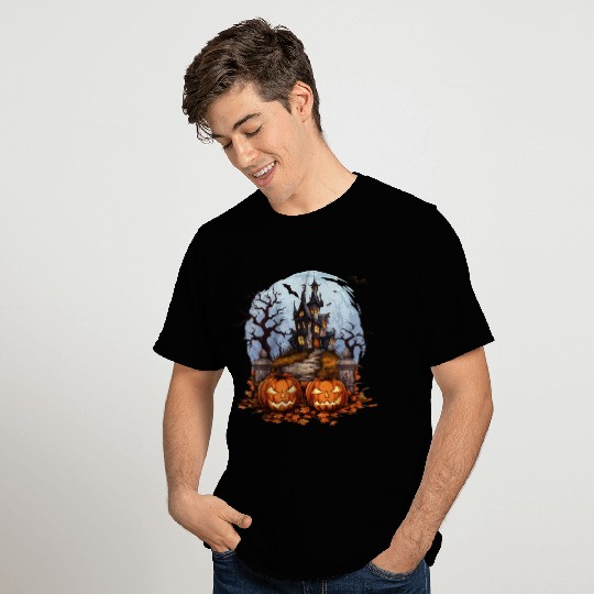 Spooky Haunted House Halloween Pumpkin Bat T Shirts