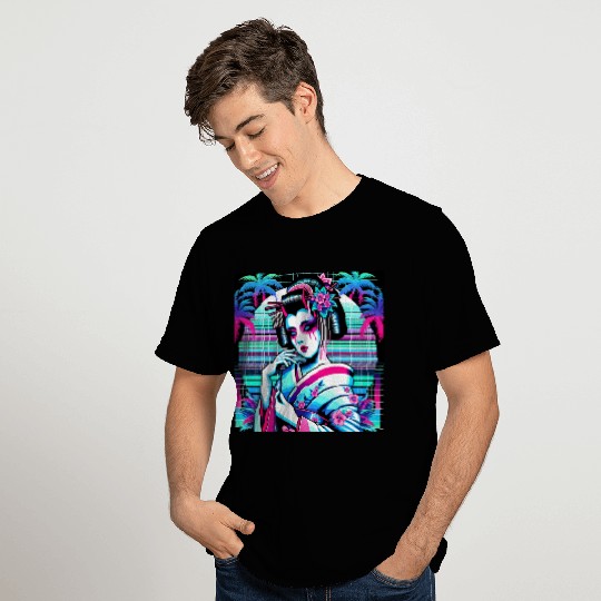 Japan Geisha Retrowave Synthwave Cyberpunk T Shirts