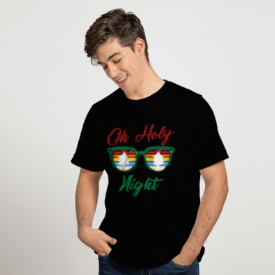Oh Holy Night retro sunglasses Christmas tree T Shirts