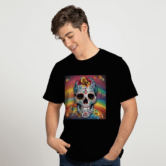 A Sugar Skull pastel colors & Rainbow T Shirts