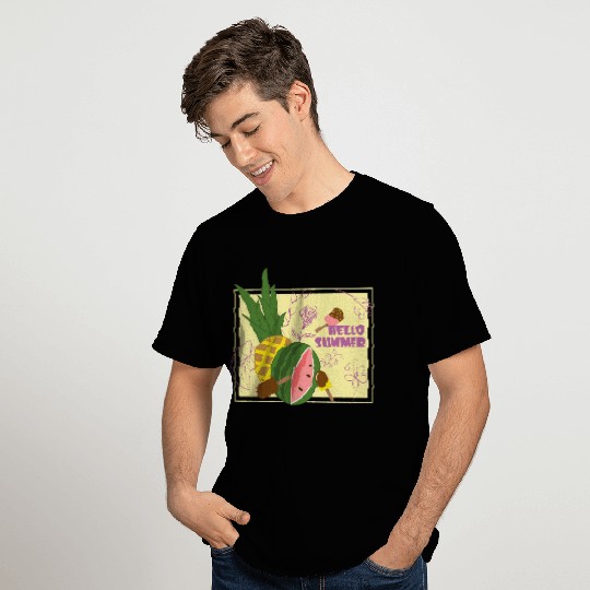 Hello summer fruit ice cream flowers & butterfly T Shirts