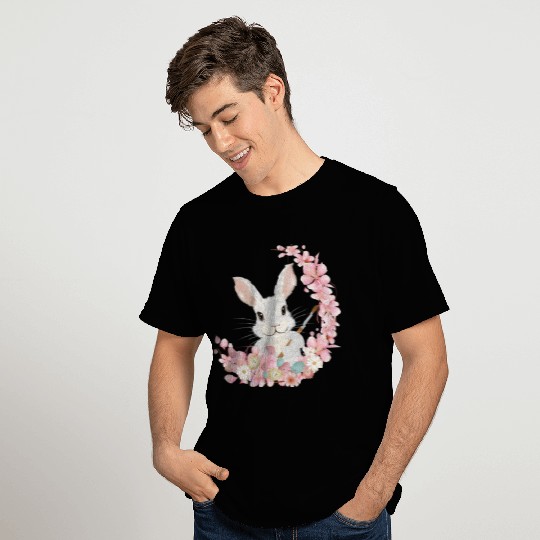 white Easter bunny with flowers and brush T Shirts