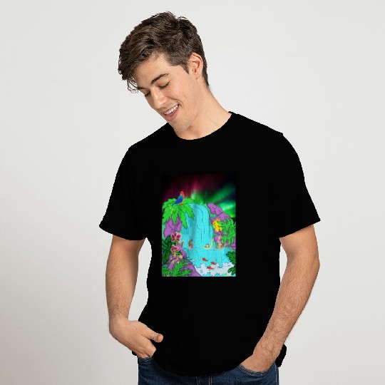 Northern Lights Waterfall Serenity with Swimmers T Shirts
