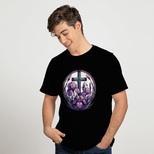 Christian Cross Purple Iris T Shirts