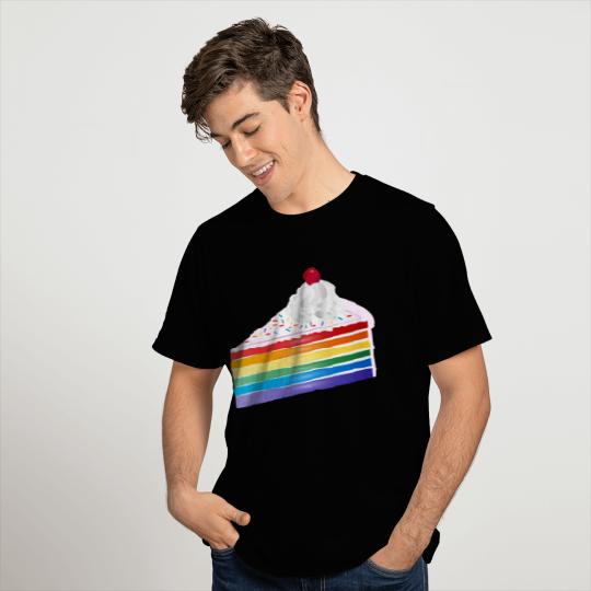 Piece of rainbow cake with cream and cherry T Shirts