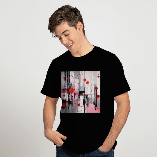 Red Black Light Pink and Gray Dots and Lines T Shirts