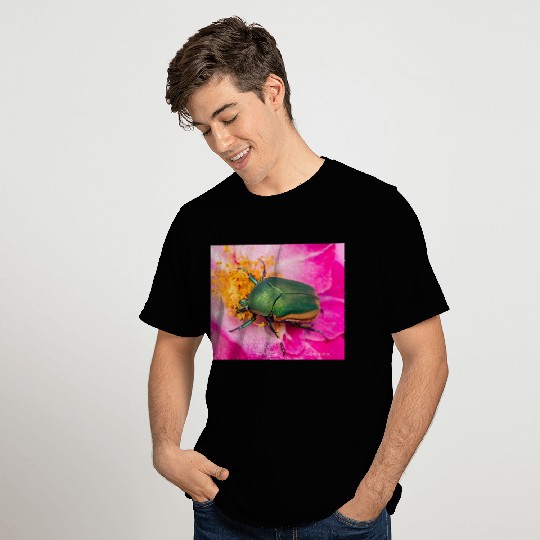 Green Figeater Beetle On Pink Flower T Shirts