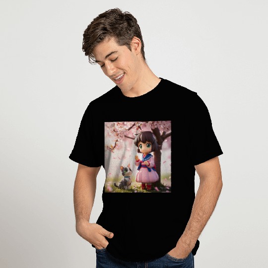 An anime character with a cute cat T Shirts