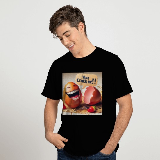 A cracked Easter egg laughing with the caption T Shirts