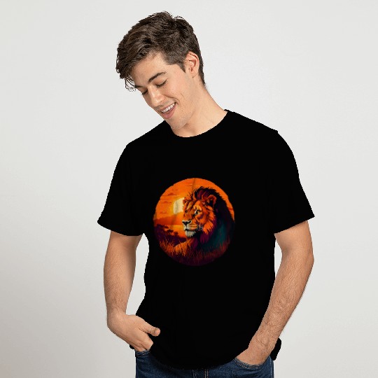 Sunrise Sleeping Lion in Grass Design. T Shirts