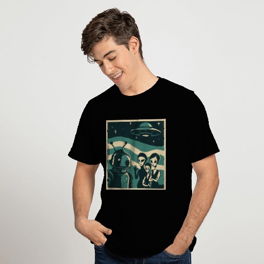 Retro Sci-Fi Alien Encounter Design T Shirts