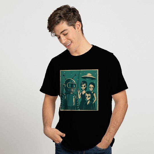 Retro Sci-Fi Alien Encounter Design T Shirts