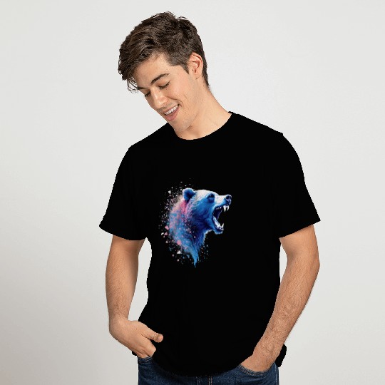 Roaring Bear Head Blue And Pink T Shirts