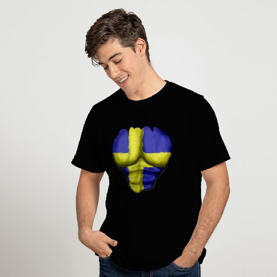 Sweden Flag Ripped Muscles, six pack, chest t-shir T Shirts
