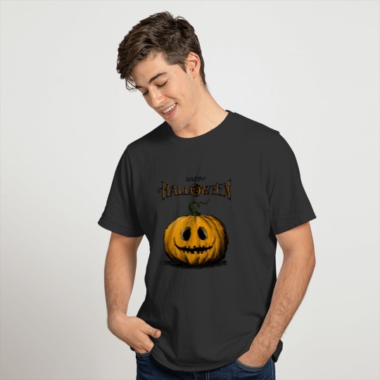 Happy Halloween Jack O'Lantern Adult Orange Tshirt T-shirt