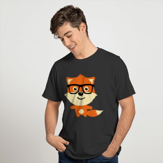 Cute & Funny Hipster Baby fox with nerd glasses T-shirt