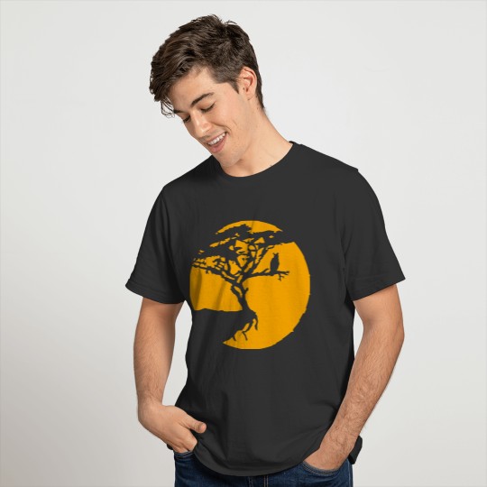 yellow cliff moon tree silhouette outline branch s T Shirts