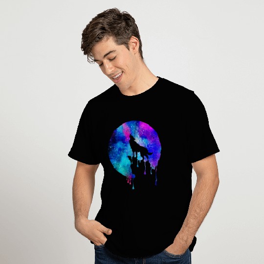 Howling wolf watercolor space drips galaxy gift T Shirts
