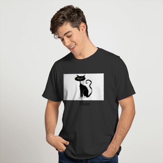 Meow Black Kitty Retro Cat T-shirt