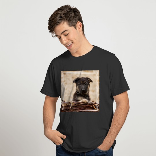 German Shepherd Puppy In Basket T-shirt