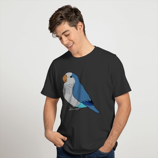 Fluffy blue quaker parrot cartoon drawing T-shirt