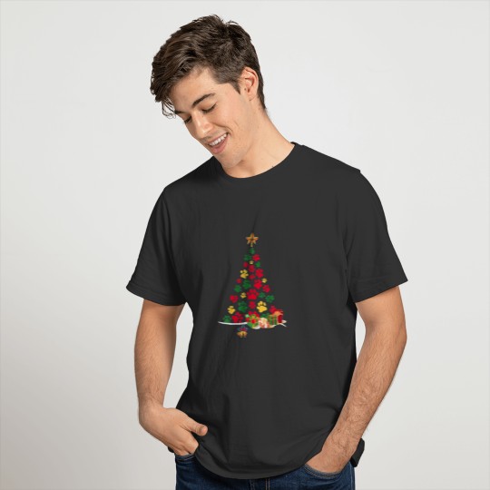 Cute Dog Paws Print Christmas Tree, Paw Prints Dog T-shirt